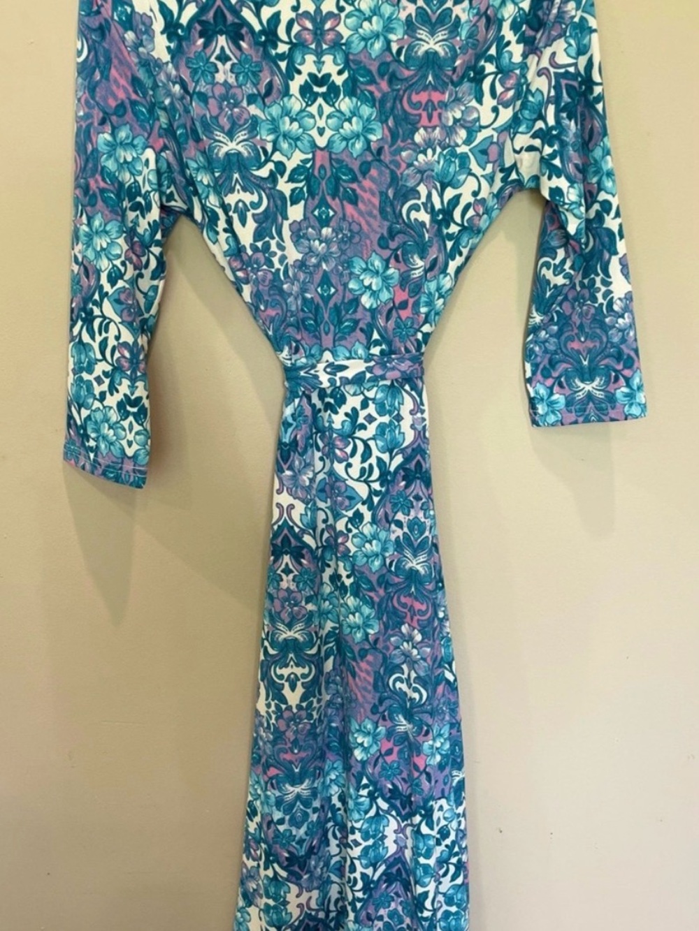 Nina Leonard Blue Bateau Neck Dolman Sleeve Sundress